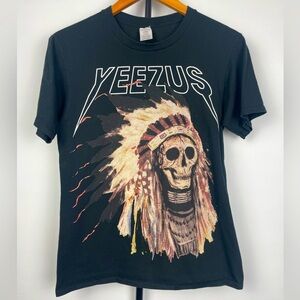 Gildan Black Yeezus‎ Skull Indian Headdress Graphic City List Tour T-Shirt